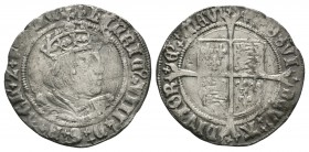 English Tudor Coins - Henry VIII - Profile Groat
1526-1544 AD. Second coinage, Laker bust D. Obv: profile bust with HENRIC VIII D G REX AGLIE Z FRANC...