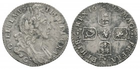 English Milled Coins - William III - Chester - 1697 - Sixpence
Dated 1697 AD. First bust, Chester mint. Obv: profile bust with mintmark 'C' below and...