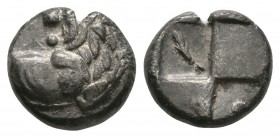 Ancient Greek Coins - Cherronesos - Lion Hemidrachm
480-350 BC. Obv: forepart of lion right, head turned back. Rev: quadripartite incuse square with ...