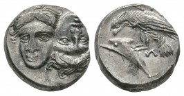 Ancient Greek Coins - Istros - Dolphin and Eagle Drachm
4th-3rd century BC. Obv: two male heads facing, the right inverted. Rev: ISTRIH above sea eag...