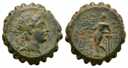 Ancient Greek Coins - Seleukid Empire - Antiochos VI Dionysos - Apollo Delphios Serrate Unit
144-142 BC. Ptolemaïs (Ake) mint(?"). Obv: radiate and d...