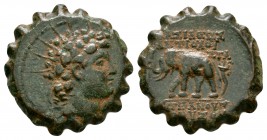 Ancient Greek Coins - Antioch - Antiochos VI - Elephant Unit
144-142 BC. Obv: radiate and diademed head of Antiochos VI right. Rev: BASILEWS ANTIOXOY...