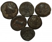 Ancient Greek Coins - Mixed Bronzes Group [6]
3rd-1st century BC. Group comprising: mixed bronze issues; various types and issues. 31.03 grams total....