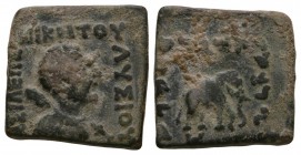 Ancient Greek Coins - Indo-Greek - Square Elephant Bronze
2nd century BC. Obv: profile bust with inscription around. Rev: elephant with inscription a...