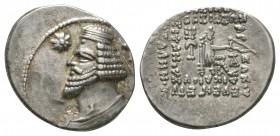 Ancient Greek Coins - Parthia - Orodes II - Seated Archer Drachm
57-38 BC. Ectabana mint. Obv: bust left with pointed beard, wearing diadem and griff...