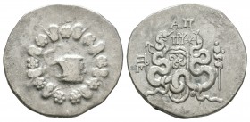 Ancient Greek Coins - Mysia - Pergamon - Eumenes II, Attalos II/III - Cistophoric Tetradrachm
190-133 BC. Obv: cista mystica with half-open lid, from...