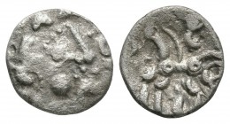 Celtic Iron Age Coins - Dobunni - 'Cotswold Eagle' Silver Unit
50 BC-50 AD. Obv: profile bust right. Rev: Celtic triple-tailed horse left with annule...