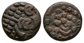 Celtic Iron Age Coins - Durotriges - Bronze Stater
1st century AD. Obv: wreath, cloak and crescents. Rev: dis-jointed horse left with pellets above. ...