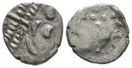 Celtic Iron Age Coins - Durotriges - Silver Stater
1st century AD. Obv: wreath, cloak and crescents. Rev: dis-jointed horse with pellets above. 3.18 ...