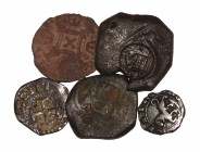 World Coins - Mixed Coppers Group [5]
16th century AD. Group comprising: mixed European issues; two countermarked. 14.39 grams total. [5, No Reserve]...