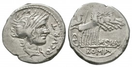 Ancient Roman Republican Coins - Q Curtius and M Junius Silanus - Jupiter Denarius
116-115 BC. Rome mint. Obv: Q CVRT legend before helmetted head of...