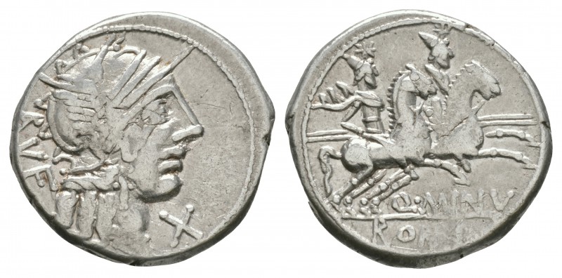 Ancient Roman Republican Coins - Q Minucius Rufus - Dioscuri Denarius
122 BC. R...