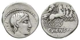 Ancient Roman Republican Coins - C Vibius C f Pansa - Minerva Denarius
90 BC. Rome mint. Obv: PANSA behind laureate head of Apollo right control symb...