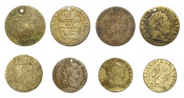 English Tokens - George III - Counters Group [8]
18th-19th century AD. Group comprising: 'guinea' counters (5; various types, 3 pierced); 'half guine...