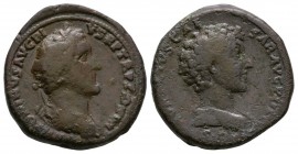 Ancient Roman Imperial Coins - Antonius Pius & Marcus Aurelius - Double Portrait As
139 AD. Rome mint. Obv: ANTONINVS AVG PIVS P P TR P COS III legen...