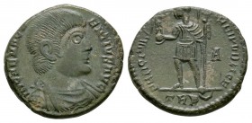 Ancient Roman Imperial Coins - Magnentius - Emperor Standing Maiorina
350 AD. Trier mint. Obv: IM CAE MAGNENTIVS AVG legend with draped and cuirassed...