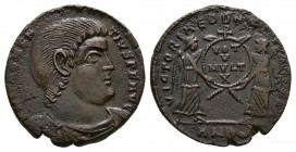 Ancient Roman Imperial Coins - Magnentius - Two Victories Maiorina
351-352 AD. Ambianum mint. Obv: D N MAGNENTIVS P F AVG legend with draped and cuir...