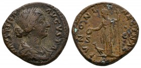 Ancient Roman Imperial Coins - Faustina II - Juno As
161-175 AD. Wife of Marcus Aurelius, Rome mint. Obv: FAVSTINA AVGVSTA legend with draped bust ri...