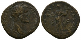 Ancient Roman Imperial Coins - Antoninus Pius - Felicitas Sestertius
147 AD. Rome mint. Obv: ANTONINVS AVG PIVS P P TR P COS IIII legend with laureat...