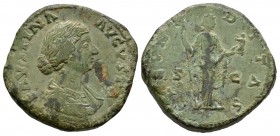 Ancient Roman Imperial Coins - Faustina II - Fecunditas Sestertius
161-175 D. Wife of Marcus Aurelius, Rome mint. Obv: FAVSTINA AVGVSTA legend with d...