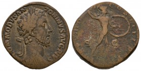 Ancient Roman Imperial Coins - Commodus - Minerva Sestertius
183 AD. Rome mint. Obv: M COMMODVS ANTONINVS AVG PIVS legend with laureate head right. R...