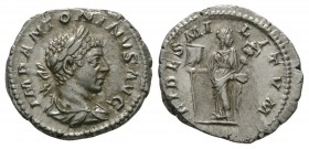 Ancient Roman Imperial Coins - Elagabalus - Fides Militum Denarius
219 AD. Rome mint. Obv: IMP ANTONINVS AVG legend with laureate and draped bust rig...