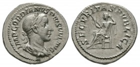 Ancient Roman Imperial Coins - Gordian III - Securitas Denarius
241-242 AD. Rome mint. Obv: IMP GORDIANVS PIVS FEL AVG legend with laureate and drape...