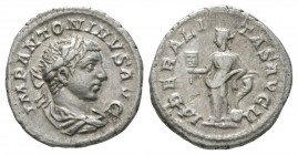 Ancient Roman Imperial Coins - Elagabalus - Liberalitas Denarius
219 AD. Rome mint. Obv: IMP ANTONIVS AVG legend with laureate and draped bust right....