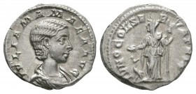 Ancient Roman Imperial Coins - Julia Mamaea - Juno Denarius
222 AD. Mother of Severus Alexander, Rome mint. Obv: IVLIA MAMAEA AVG legend with draped ...