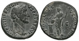 Ancient Roman Imperial Coins - Antoninus Pius - Salus Sestertius
152-153 AD. Rome mint. Obv: ANTONINVS AVG PIVS P P TR P XVI legend with laureate bus...