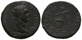 Ancient Roman Imperial Coins - Domitian - Jupiter Sestertius
88-89 AD. Rome mint. Obv: IMP CAES DOMIT AVG GERM COS XIIII PER P P legend with laureate...