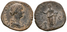 Ancient Roman Imperial Coins - Lucilla - Pietas Sestertius
164-166 AD. Rome mint. Obv: LVCILLAE AVG ANTONINI AVG F legend with draped bust right. Rev...