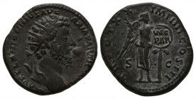 Ancient Roman Imperial Coins - Marcus Aurelius - Victory Dupondius
166 AD. Rome mint. Obv: M AVREL ANTONINVS AVG ARM PARTH MAX legend with radiate bu...