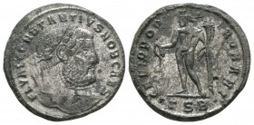 Ancient Roman Imperial Coins - Constantius I - Genius Follis
298-301 AD. Thessalonica mint. Obv: FL VAL CONSTANTIVS NOB CAES legedn with laureate bus...