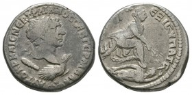 Ancient Roman Provincial Coins - Trajan - Antioch - Tyche Tetradrachm
112-113 AD. Antioch ad Orontem mint. Obv: AYTOKR KAIC NER TRAIANOC CEB GERM DAK...