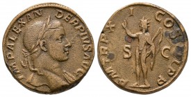 Ancient Roman Imperial Coins - Severus Alexander - Sol Sestertius
232 AD. Rome mint. Obv: IMP ALEXANDER PIVS AVG legend with laureate bust right, sli...