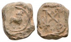 Ancient Byzantine Coins - Lead Figural Seal
7th-9th century AD. A bifacial lead seal depicting a ram(?) to obverse and a complex monogram to reverse....