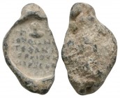 Ancient Byzantine Coins - Lead Inscription Seal
7th-9th century AD. A uniface lead seal with inscription five lines. 8.32 grams. 
Fine.
Estimate: G...