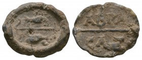 Ancient Byzantine Coins - Lead Figural Seal
7th-9th century AD. A bifacial lead seal depicting two standing figures to obverse and Greek text in two ...
