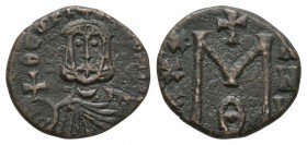Ancient Byzantine Coins - Theophilos - Portrait Follis
829-842 AD. Syracuse mint. Obv: ???F?L?S bAS legend with facing bust holding globus cruciger. ...