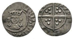 English Medieval Coins - Edward IV - London - Heavy Halfpenny
1461-1464 AD. Heavy coinage, class II. Obv: facing bust with quatrefoils by neck and ED...