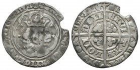 English Medieval Coins - Edward III - London - Pre Treaty Groat
1356-1361 AD. Series G. Obv: facing bust with pellet over crown within tressure with ...