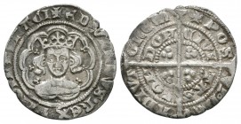 English Medieval Coins - Edward III - London - Pre Treaty Halfgroat
1356-1361 AD. Series G. Obv: facing bust within tressure with +EDWARDVS REX ANGL ...