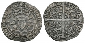 English Medieval Coins - Henry VI - Calais - Reigate Hoard Annulet Groat
1422-1427 AD. Obv: facing bust with annulet to sides of neck and nothing on ...