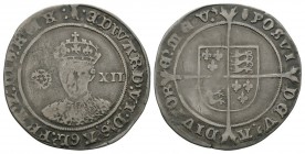 English Tudor Coins - Edward VI - Fine Shilling
1551-1553 AD. Third period. Obv: facing bust with rose left and XII right with EDWARD VI D G AGL FRA ...