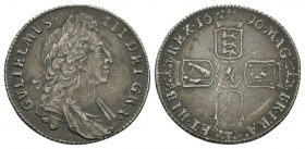 English Milled Coins - William III - 1696 - Shilling
Dated 1696 AD. Obv: profile bust with GVLIELMVS III DEI GRA legend. Rev: cruciform arms with MAG...