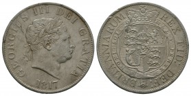 English Milled Coins - George III - 1817 - Halfcrown
Dated 1817 AD. Last coinage, small bust. Obv: profile bust with date below and GEORGIUS III DEI ...