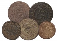 Tokens - 17th Century - Halfpenny and Farthing Token Group [5]
17th century AD. Group comprising: halfpennies (3); farthings (2"). 6.19 grams total. ...