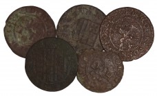 Tokens - 17th Century - Halfpenny Token Group [5]
17th century AD. Group comprising halfpenny tokens: Rusden and others. 8.70 grams total. [5, No Res...
