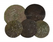World Tokens - Nuremburg - Rose/Orb Jetons [5]
16th-17th century AD. Obvs: rose with crowns and fleurs and legend. Revs: orb in trefoil with legend. ...